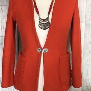 Zara Orange Boucle Rhinestone Button Blazer